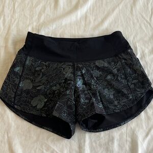 lululemon athletica Metallic Black Floral Speed Up Shorts